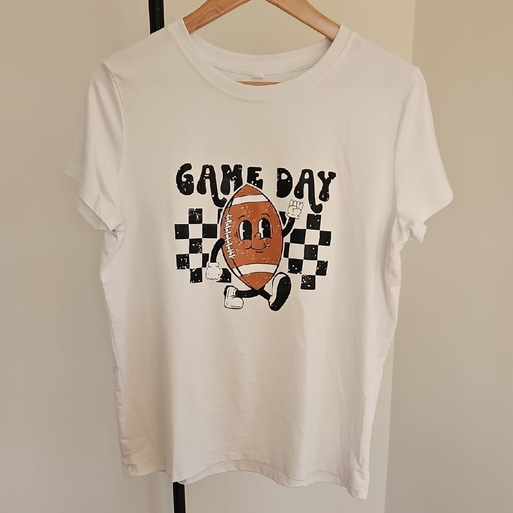 Game Day White Graphic T-Shirt with Football Print